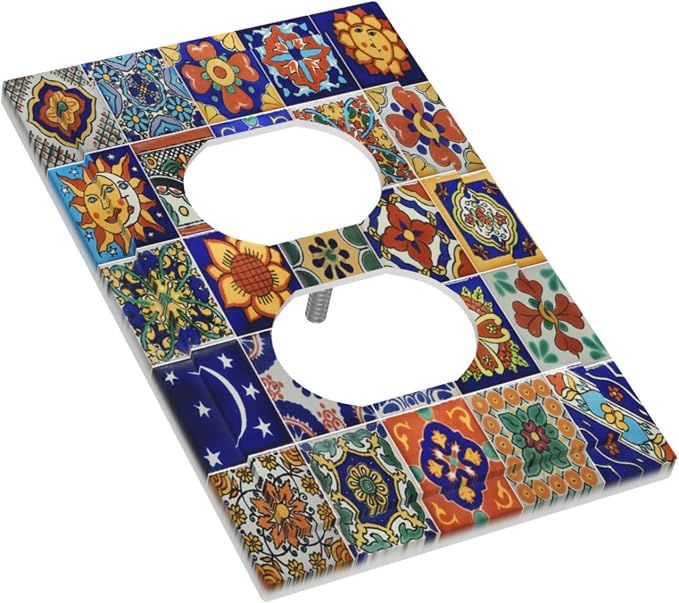 Outlet Covers Mid Century Talavera Shaped Tiles 1 Gang Duplex Wall Plate - Image 3