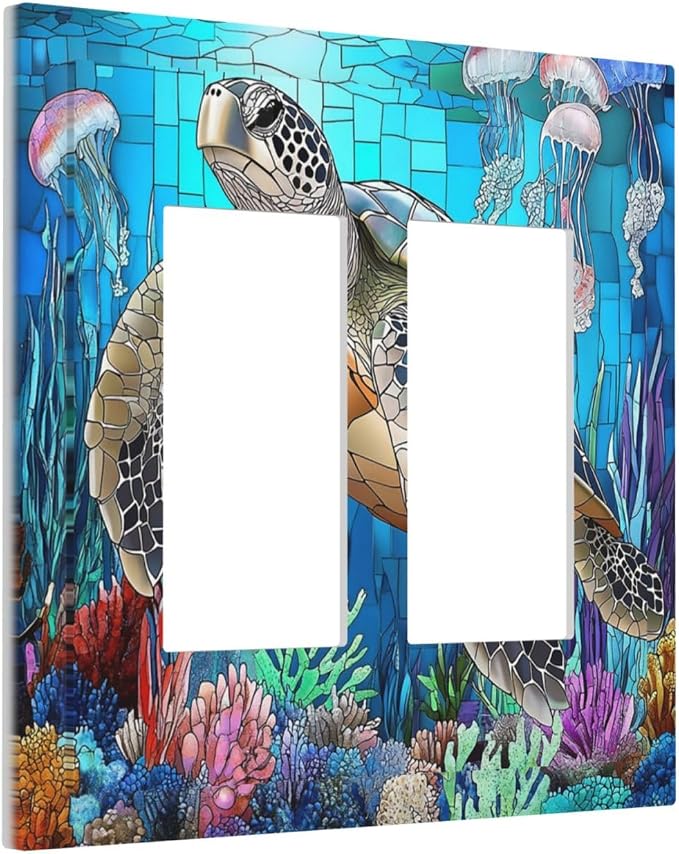 Decorative Outlet Covers Nautical Sea Turtle Coral Jellyfish 2 Gang Double Gfci - Image 2