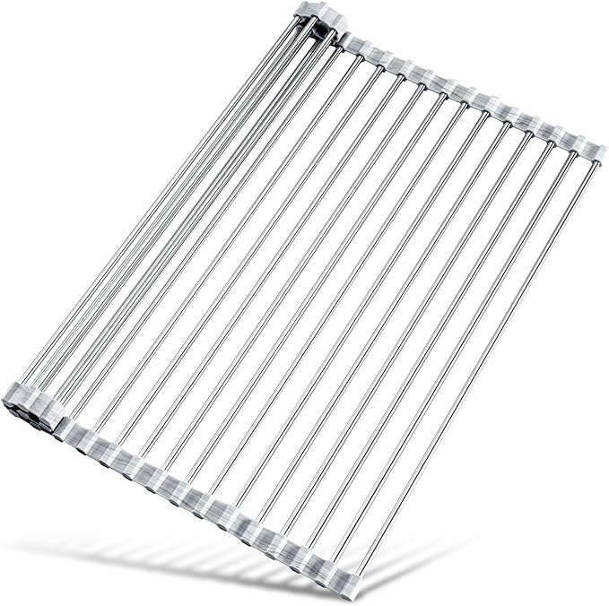 Tomorotec Stainless Steel Roll-Up Dish Drying Rack Marble Color Silicone Edges - Field & Grace