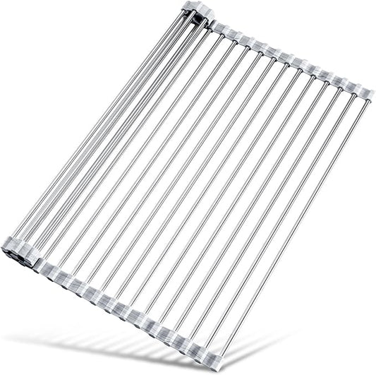 Tomorotec Stainless Steel Roll-Up Dish Drying Rack Marble Color Silicone Edges - Field & Grace
