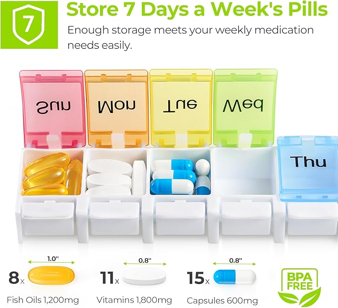 AUVON Weekly Pill Organizer Arthritis Friendly, BPA Free Travel 7 Day Pill Box - Image 3