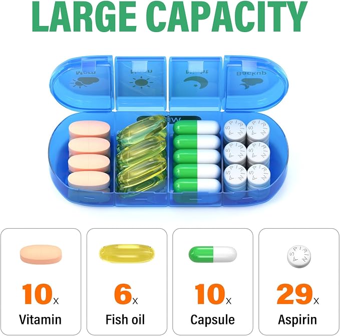 Weekly Pill Organizer 4 Times a Day, 7 Day Pill Box 4X, Portable - Image 2