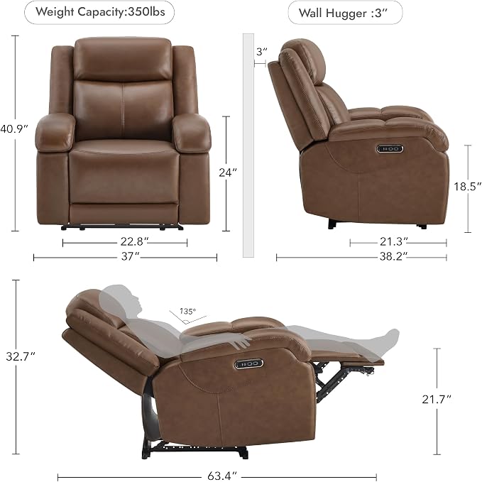 Watson & Whitely Genuine Leather Power Recliner Chairs - Image 7