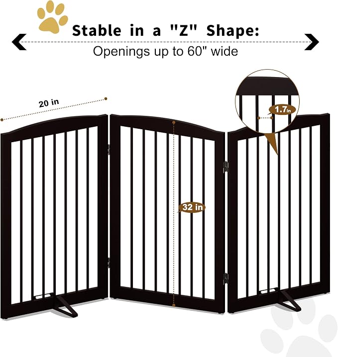 Freestanding Pet Gate for Dogs, Foldable Wooden Dog Gate for House Indoor - Image 6