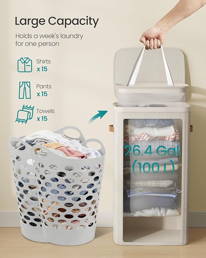 SONGMICS Laundry Basket, 26.4 Gal. Laundry Hamper, Easy Assembly, - Image 4