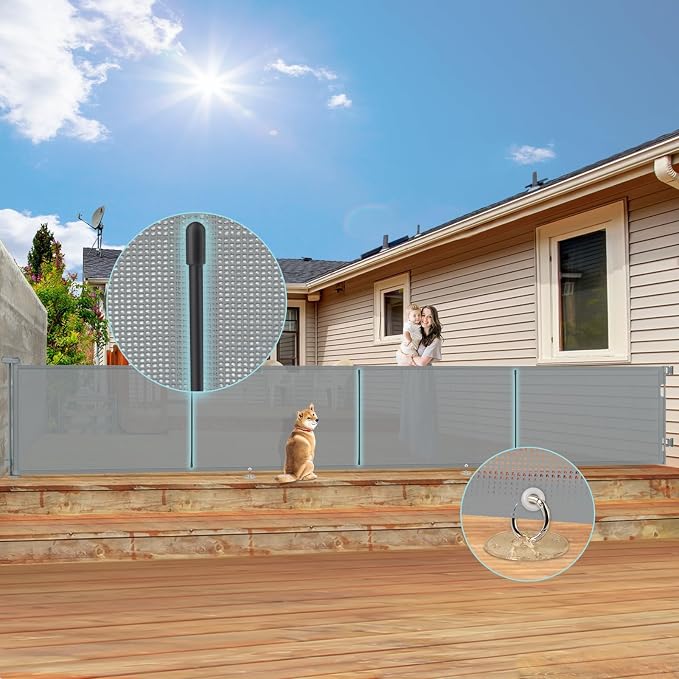 200'' Retractable Baby Gates Extra Wide, 16 FT Indoor/Outdoor Grey Retractable by Home