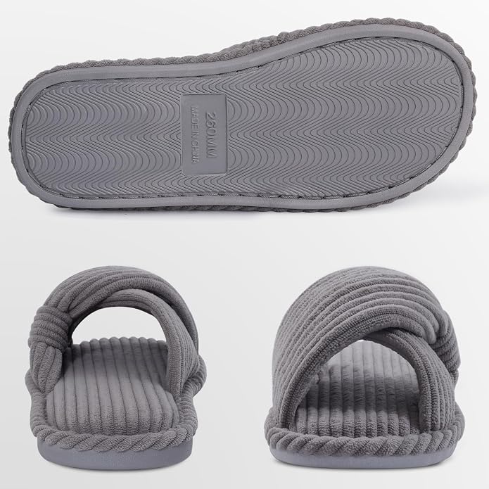 Evshine Fall House Slippers for Women Corduroy Cross Bow Indoor Slippers Open - Image 5