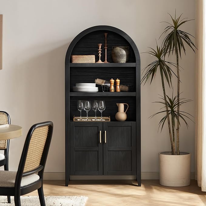 mopio Lauren 65.4" Short Arched Cabinet, 5-Tier Arched Bookcase - Image 6