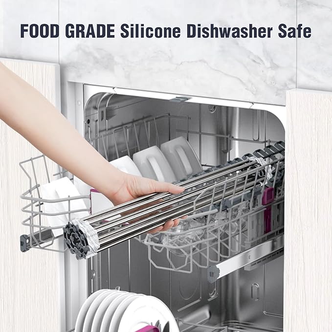 Tomorotec Stainless Steel Roll-Up Dish Drying Rack Marble Color Silicone Edges - Field & Grace