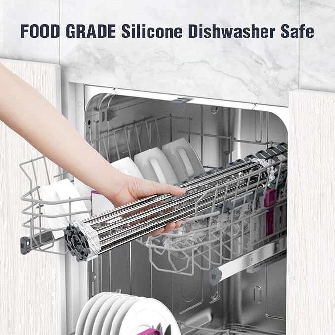 Tomorotec Stainless Steel Roll-Up Dish Drying Rack Marble Color Silicone Edges - Field & Grace