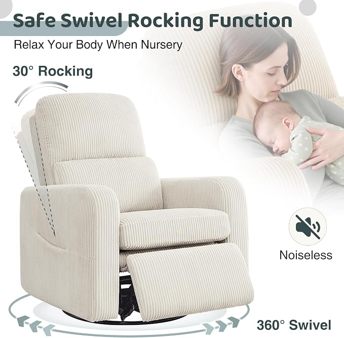 Swivel Rocker Recliner, Oversized Manual Nursery Glider Rocking Recliner Chair - Image 3