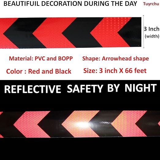 Reflective Tape Red Black 3 inch X 66 feet, Outdoor Waterproof Hazard - Image 3