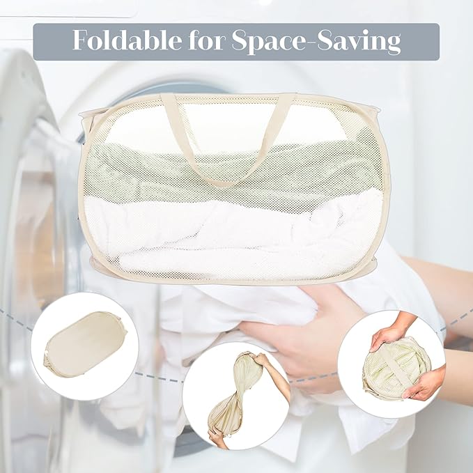 Durable Collapsible Laundry Baskets, Mesh Pop Up Laundry Hamper - Image 6
