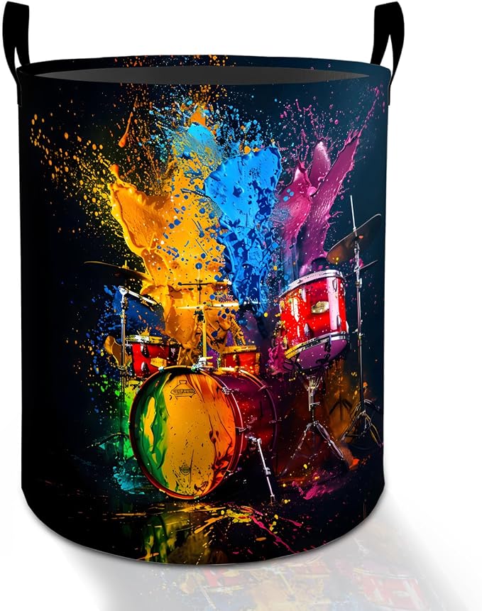Drum Set Laundry Basket Hamper for Boys Girls Kids Adults, Foldable Waterproof by Turamurra