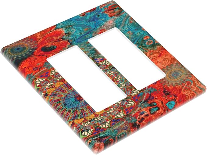 Abstract Ombre Colorful Indian Mandala Double Rocker Light Switch Cover 2 Gang - Image 3