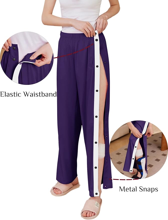 Deyeek Women's Tear Away Pants Side Split Snap Open Bottom Sweatpants Leg - Image 2