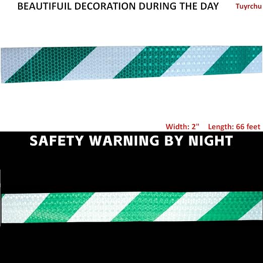 Reflective Tape Green and White 2 inch X 66 feet, Outdoor Waterproof Hazard - Image 3