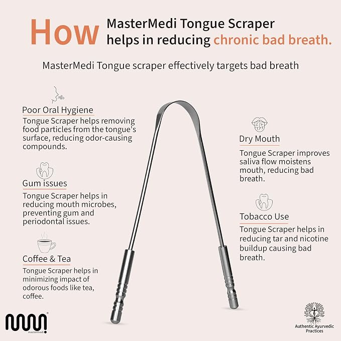 MasterMedi Tongue Scraper for Adults, 100% Stainless Steel Tongue Scrubber for - Image 3