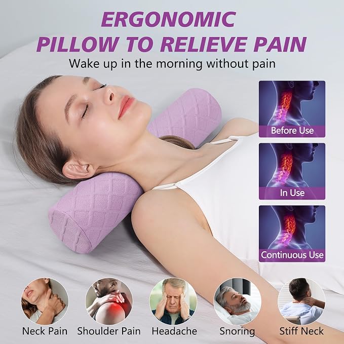 Cozyhealth Cervical Roll Pillow, Medium Soft Memory Foam Neck Round Pillow - Image 3