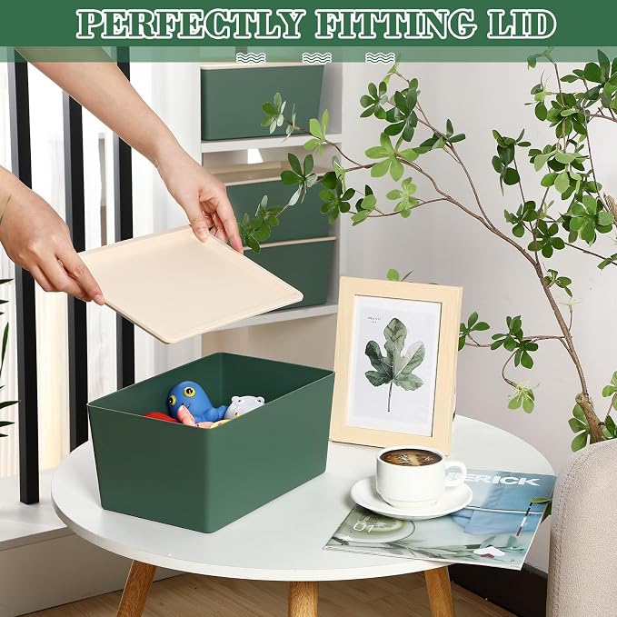 Menkxi 4 Pcs Storage Bins with Lids Plastic Stackable Containers - Image 4