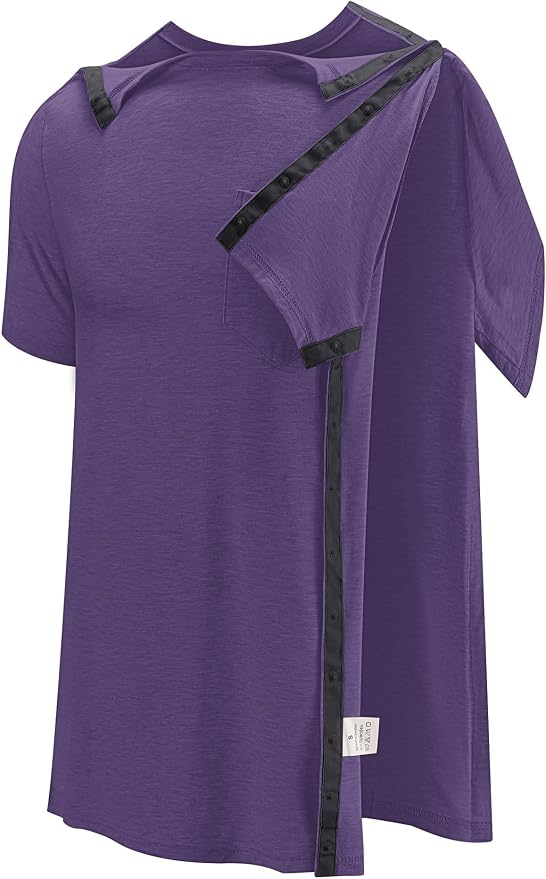Poriff Men's Post Shoulder Surgery Recovery Shirts Full Tear Away Short Sleeve - Image 2