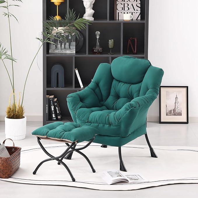 Lazy Chair with Folding Ottoman, Modern Accent Lounge Armchair with Armrests - Image 7
