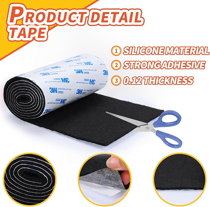 Felt Furniture Pads, Non Slip Self Adhesive Cuttable Felt Tape Black Heavy Duty - Image 6