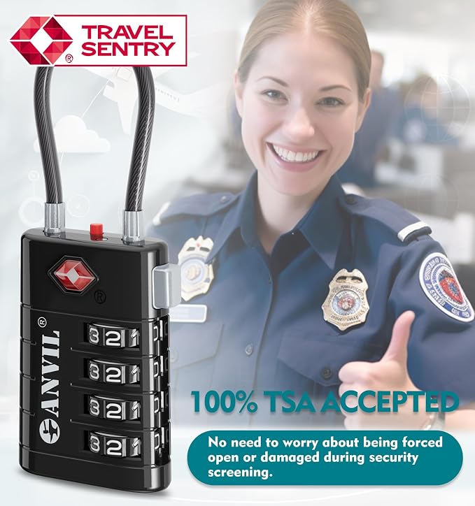 ANVIL TSA Approved Luggage Locks, 4 Digit Combination Travel Suitcase Locks - Image 8