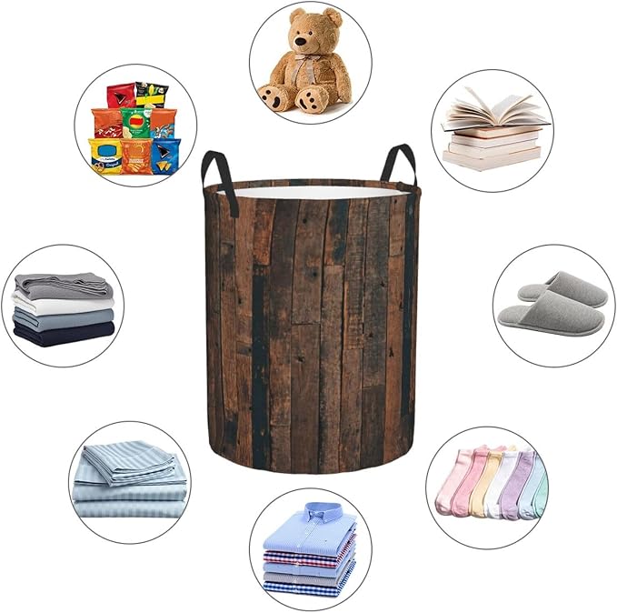 Laundry Basket Retro Wood Grain Collapsible Large Capacity, 63l Dirty Clothes - Image 2