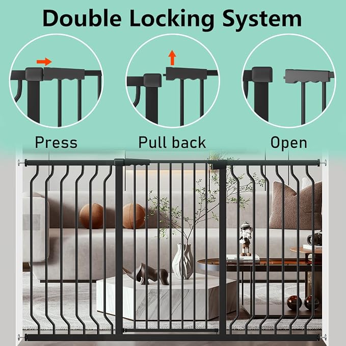 ALLAIBB Black 40.55" Extra Tall Wide 57.48-73.62" Baby Gate Pressure Mounted - Image 2