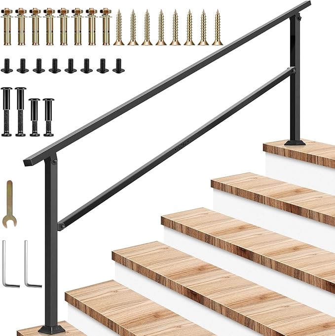 VIVOSUN Outdoor Handrail, 6-7 Step Stair Handrail, Wrought Mattle Iron Handrail by VIVOSUN