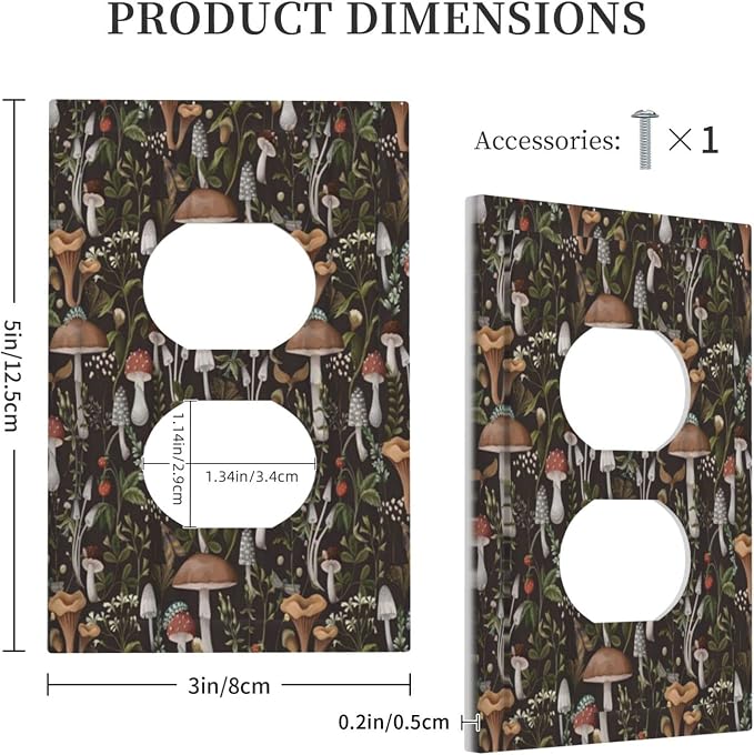 Rustic Vintage Boho Plant Mushroom Floral Leaf 1 Gang Duplex Outlet Cover - Image 5