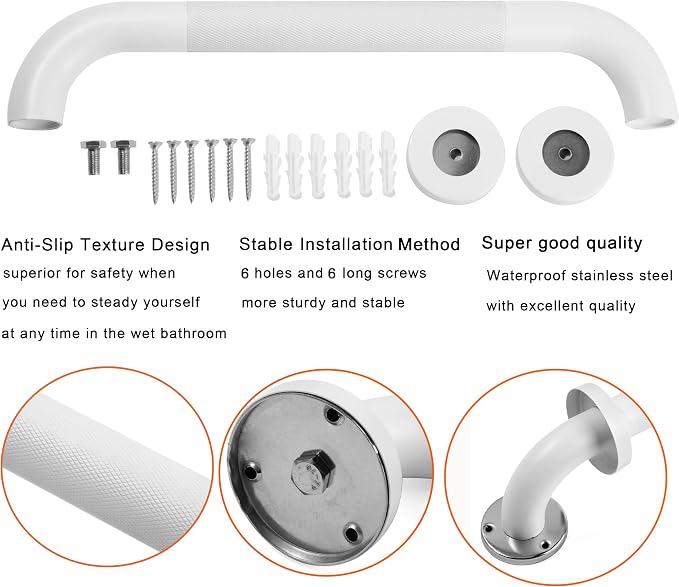 Shower Grab Bar, 2 Pack 24 Inch White Bathroom Grab Bar, 1.25" Diameter 304 - Image 3