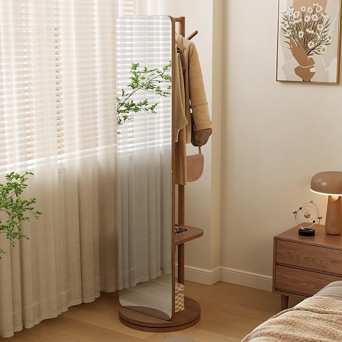 WoodsWhisper Full Length Mirror Coat Rack Solid Wood Floor Mirror 70"x16" Full - Image 5