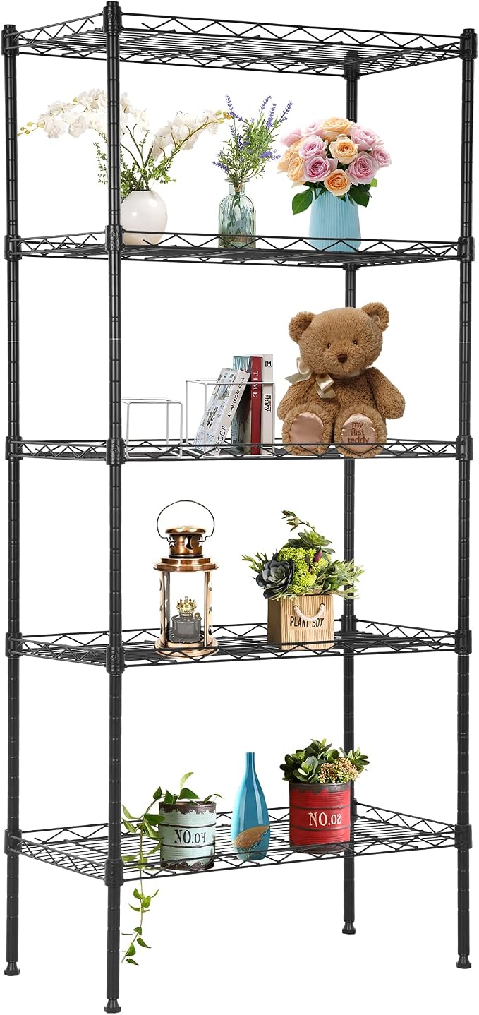 FDW 5 Tier 22L x 12W x 48H Pantry Shelves Adjustable Storage Rack Metal Shelf by FDW