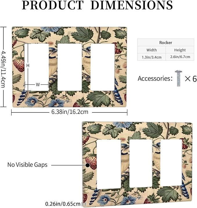 Light Switch Covers Vintage Floral Bird Strawberry Thief William Morris 3 Gang - Image 5