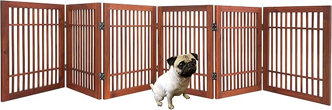 Pet Dog Gate Strong and Durable Freestanding Folding Acacia Hardwood Portable - Image 2