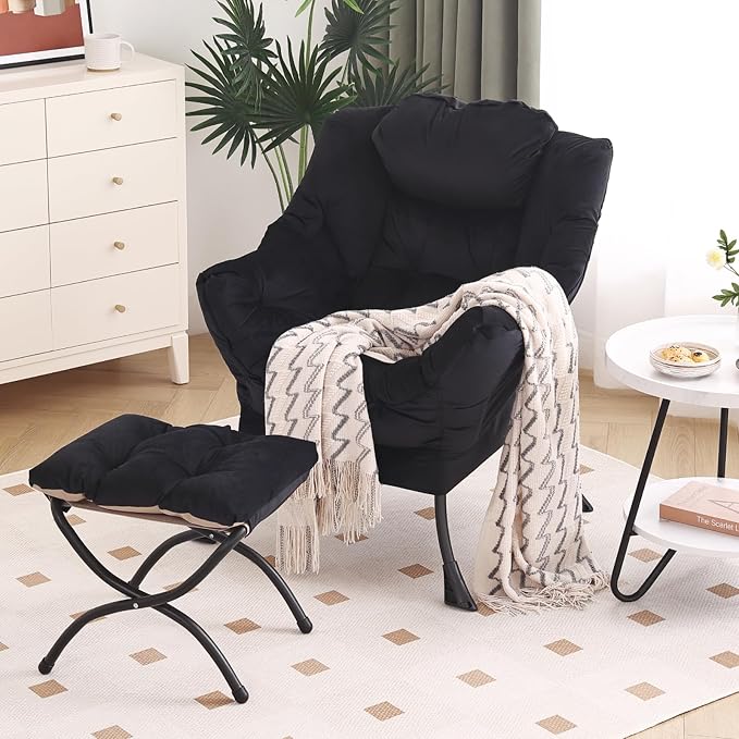 Lazy Chair with Ottoman, Modern Chair with Folding Footrest, Lounge Accent Chair - Image 3