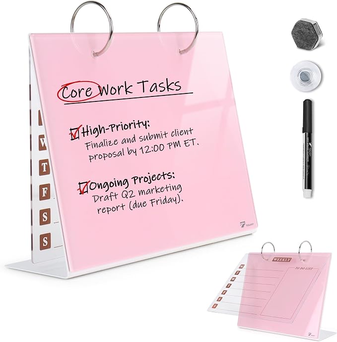 Desktop Glass Dry Erase & Acrylic Aesthetic Desk Calendar Weekly to-do List by TOWON