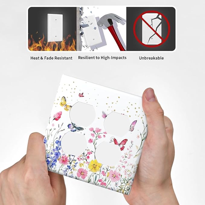 Outlet Covers Watercolor Floral Butterfly Colorful Wildflower 2 Gang Double - Image 6