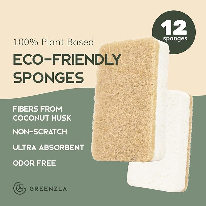 Greenzla Kitchen Sponges, Plant-Based Dish Sponges, Non-Scratch Sisal Hemp - Field & Grace
