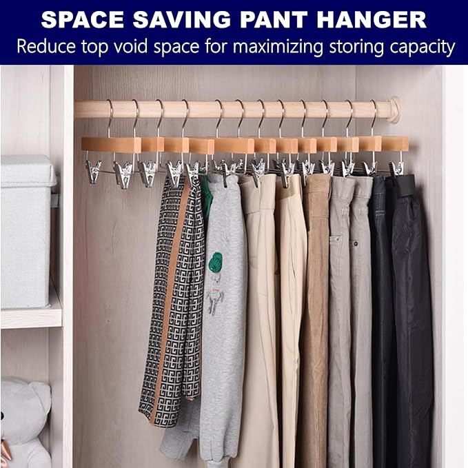 Amber Home 10 Pack Natural Wooden Pants Hangers - Image 6