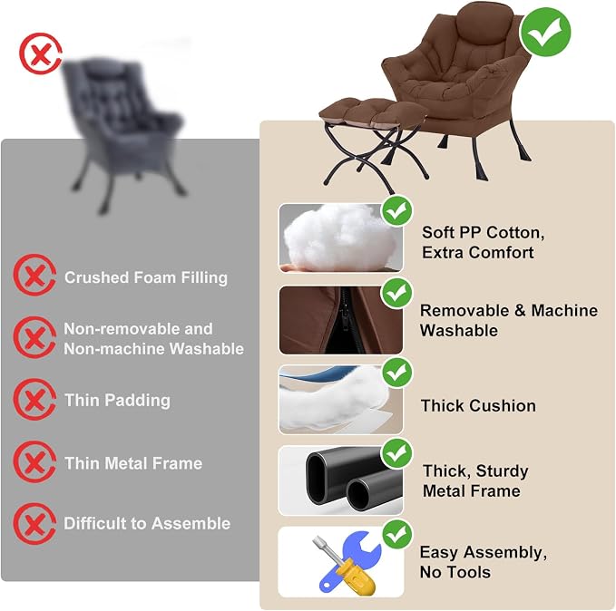 Lazy Chair with Ottoman, Modern Chair with Folding Footrest, Lounge Accent Chair - Image 9