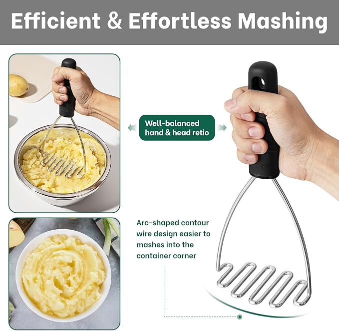 Beneno Stainless Steel Wire Potato Masher, Heavy Duty Sturdy Easy Grip Masher - Image 3