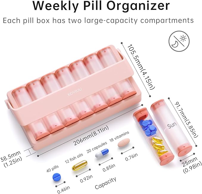 Weekly Pill Organizer 2 Times a Day, KOVIUU Large Travel Pill Box 7 Day - Image 2
