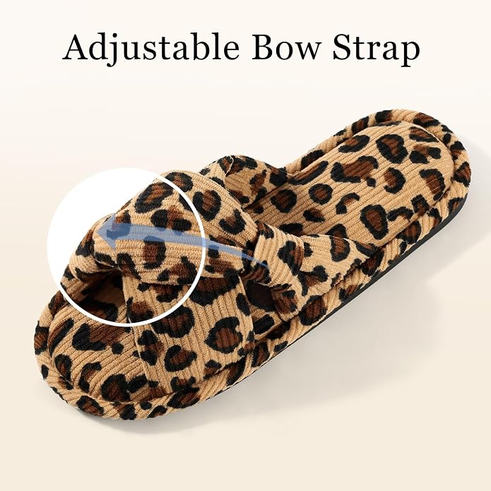 Evshine Fall House Slippers for Women Corduroy Cross Bow Indoor Slippers Open - Image 3