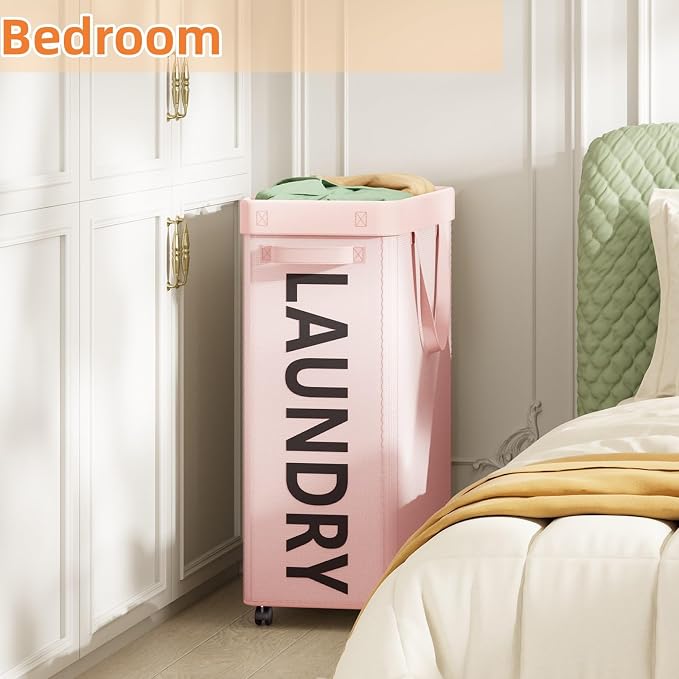 Pink Laundry Basket with Wheels, 90L Rolling Laundry Hamper with Wheels - Image 7
