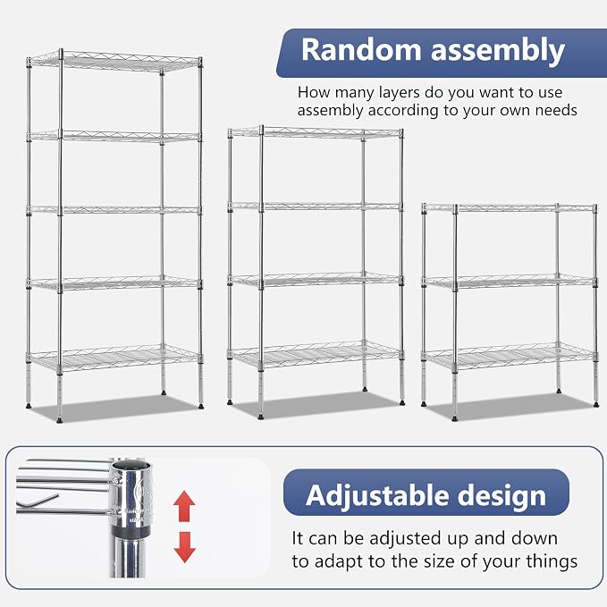 FDW 5 Tier 22L x 12W x 48H Pantry Shelves Adjustable Metal Shelves NSF Storage - Image 7