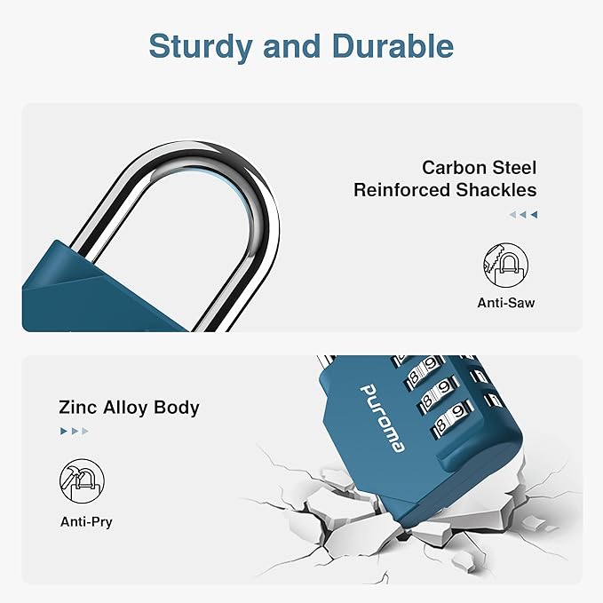 Puroma 1 Pack Combination Lock for Locker 4 Digit Outdoor Waterproof Padlock - Image 4