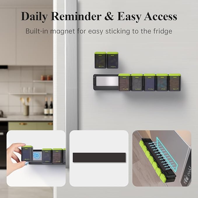 Weekly Pill Organizer Magnetic, Removable Pill Box 7 Day 1 Time a Day, Large - Image 2